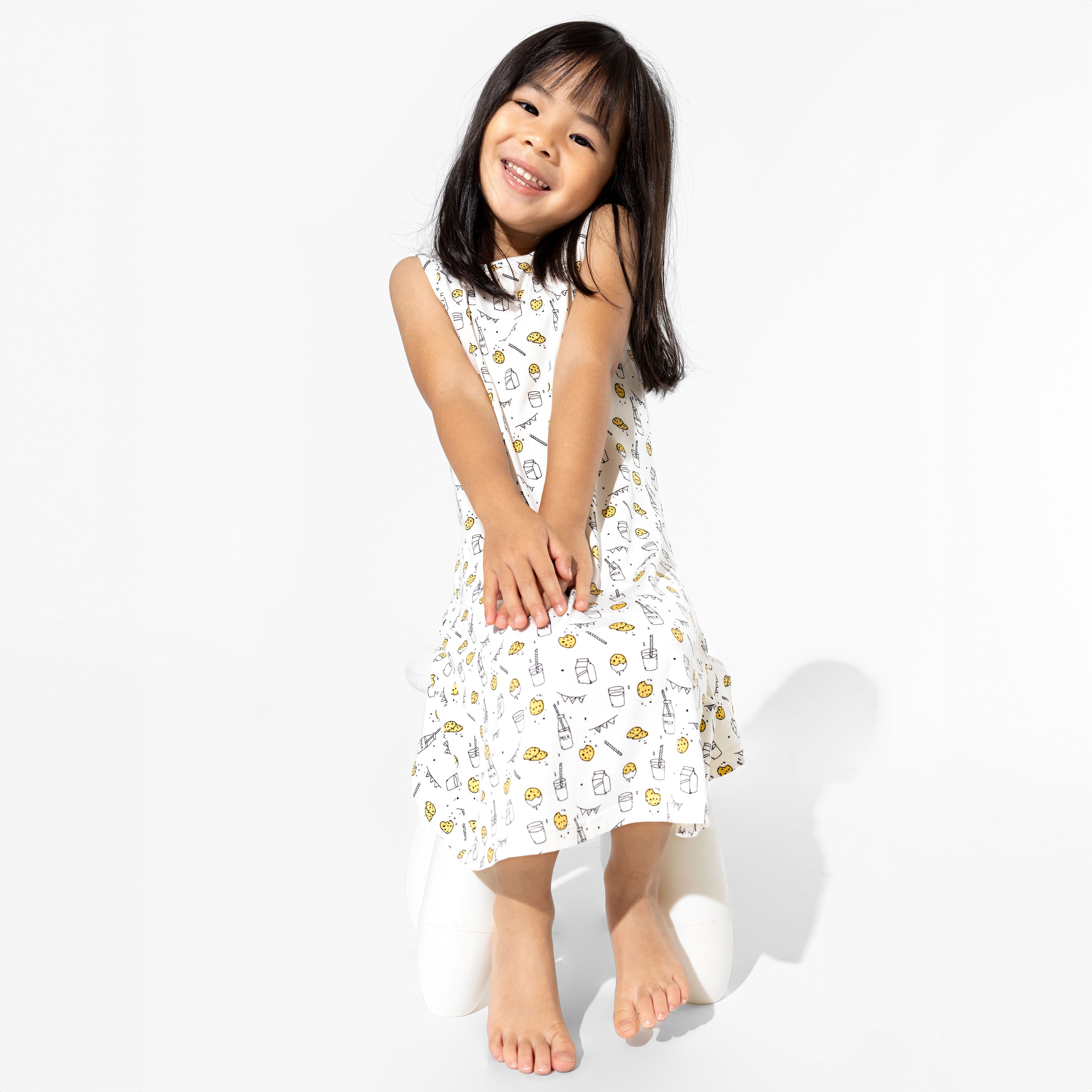 Milk & Cookies White Bamboo Girls' Sleeveless Dress