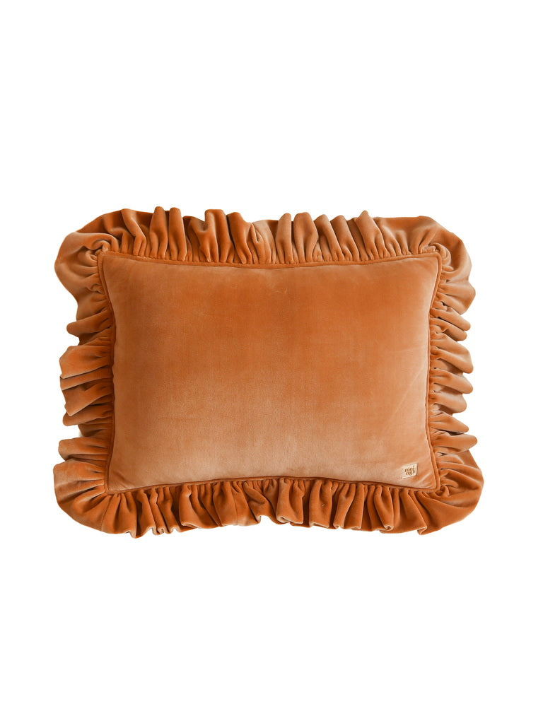 Caramel Soft Velvet Pillow With Frill