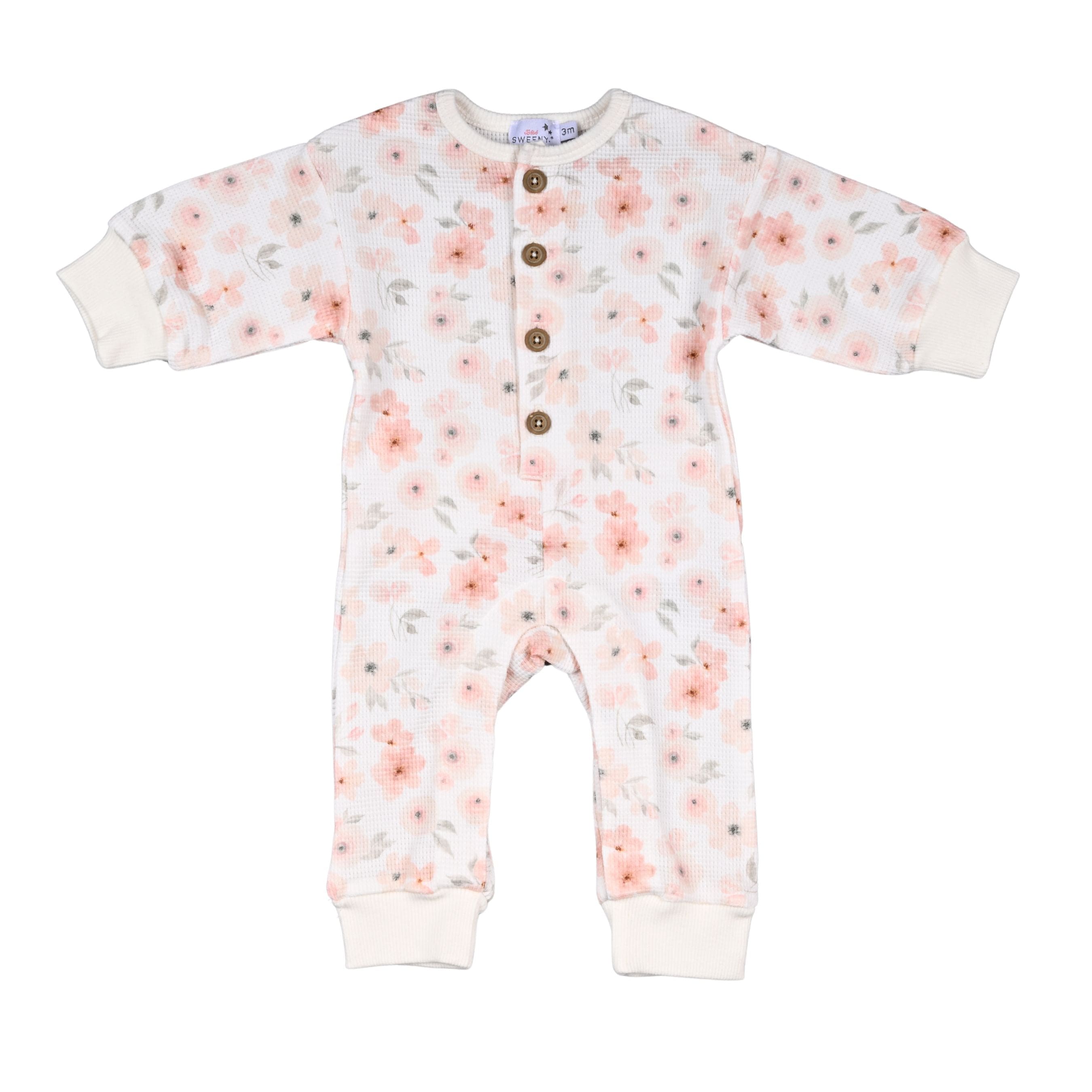 Sok | Baby Girls Ivory Waffle Cotton Floral Romper