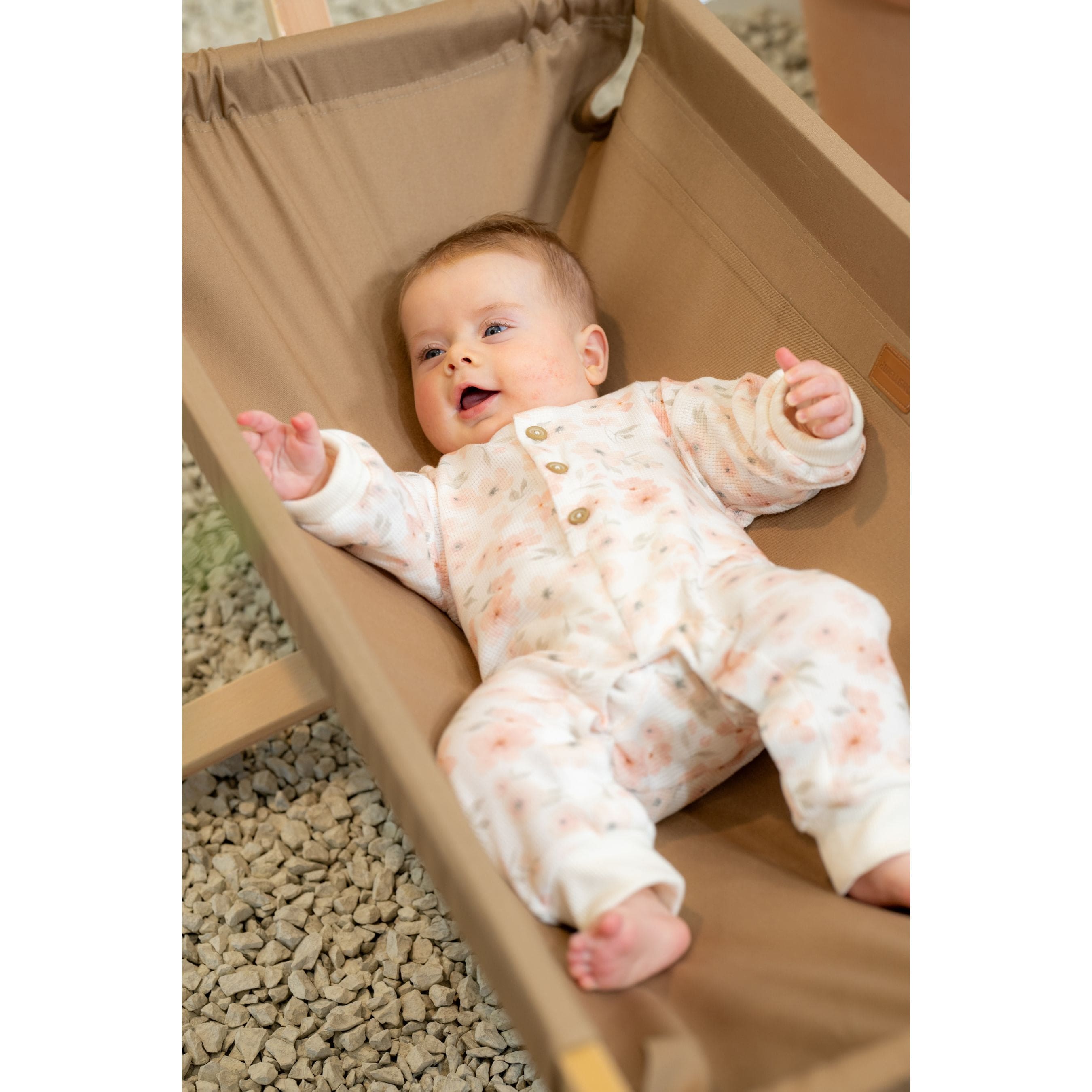 Sok | Baby Girls Ivory Waffle Cotton Floral Romper