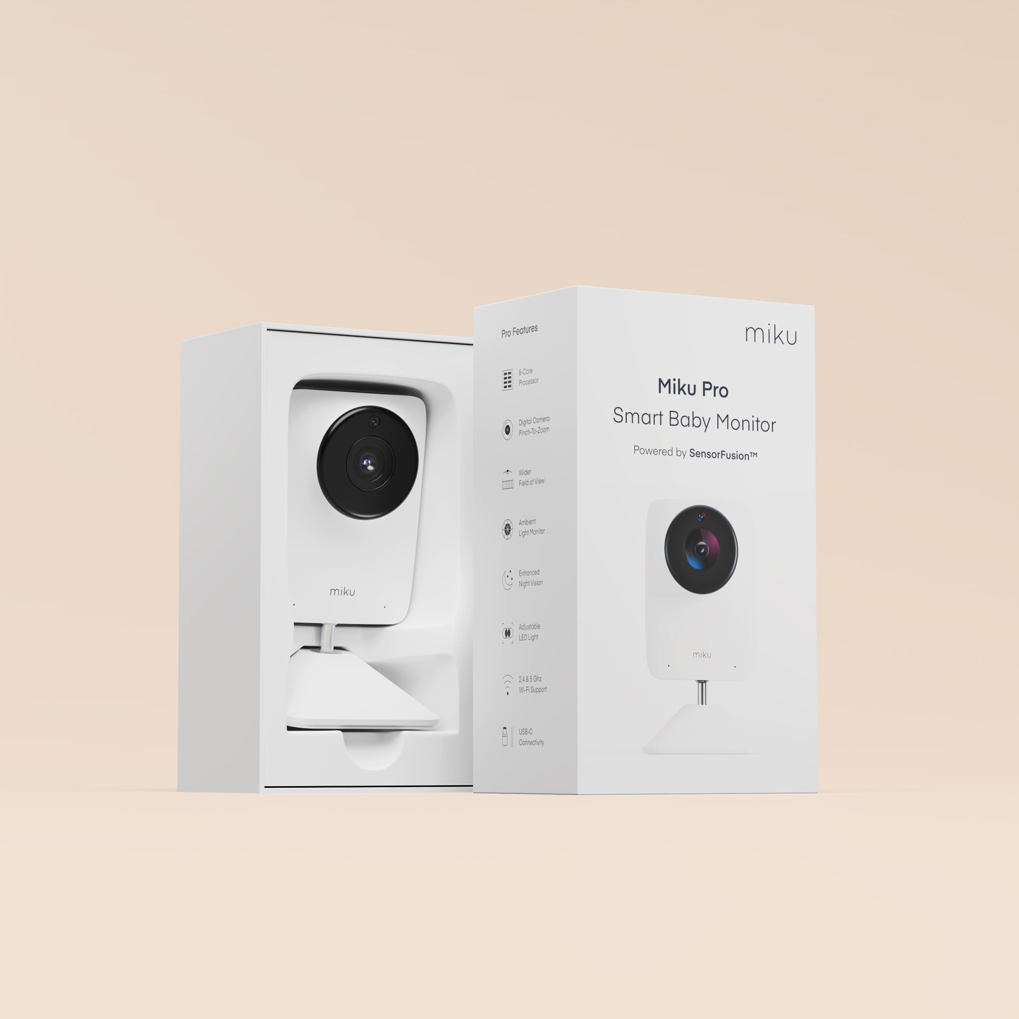 Miku Pro Smart Baby Monitor With Wall Mount And Floor Stand