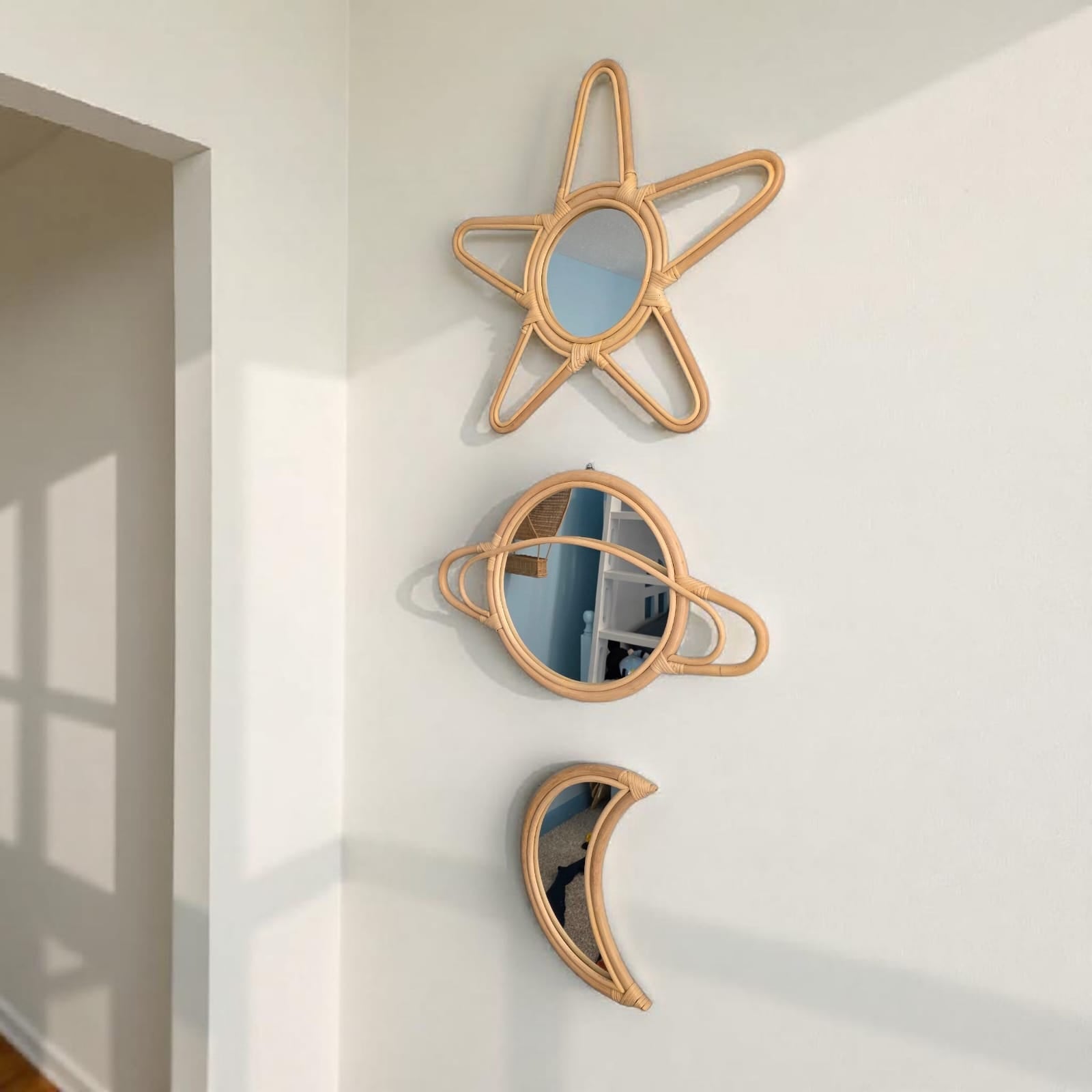 Rattan Saturn Mirror | Boho Nursery Wall Decor | Handmade Natural Rattan Mirror For Kids Room | Eco-friendly Montessori Wall Art