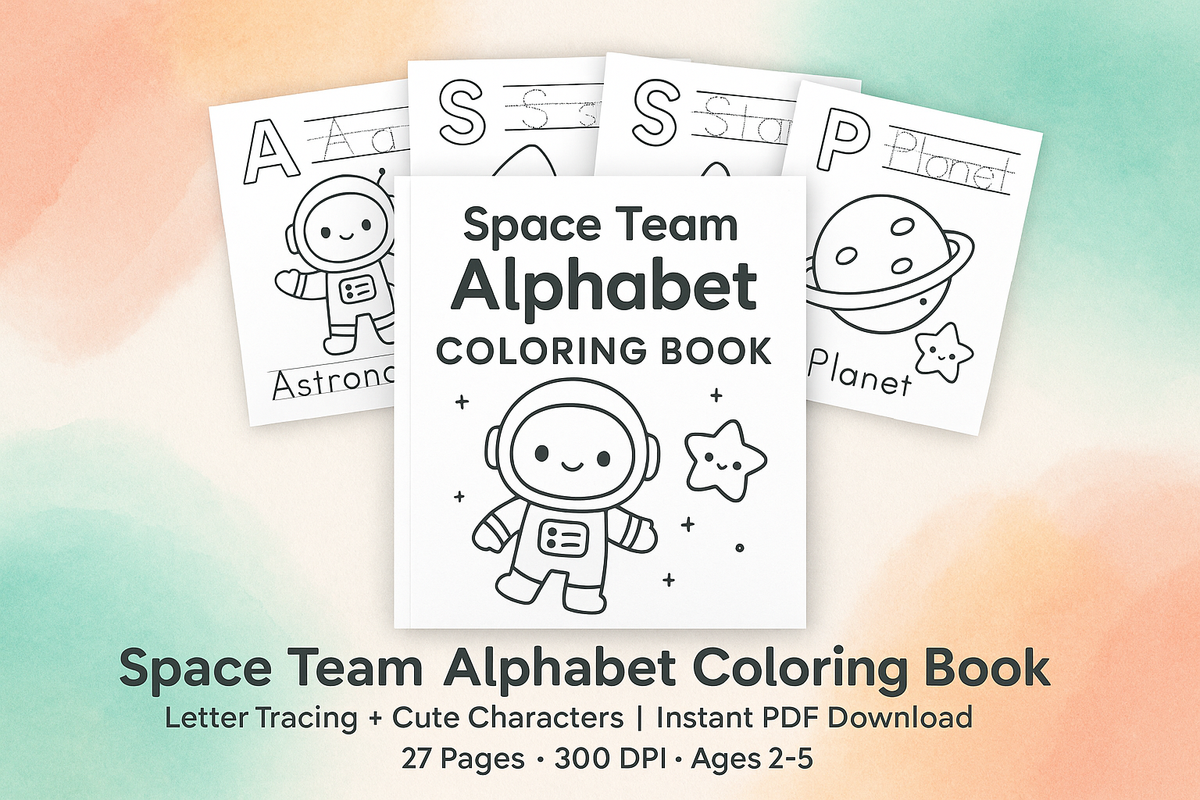 Space Team Alphabet Coloring Book — A–z Tracing Pdf
