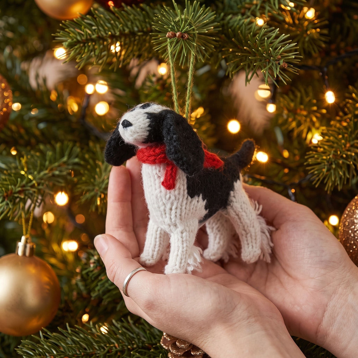 Hand Knit Alpaca Wool Christmas Ornament - Spaniel Dog