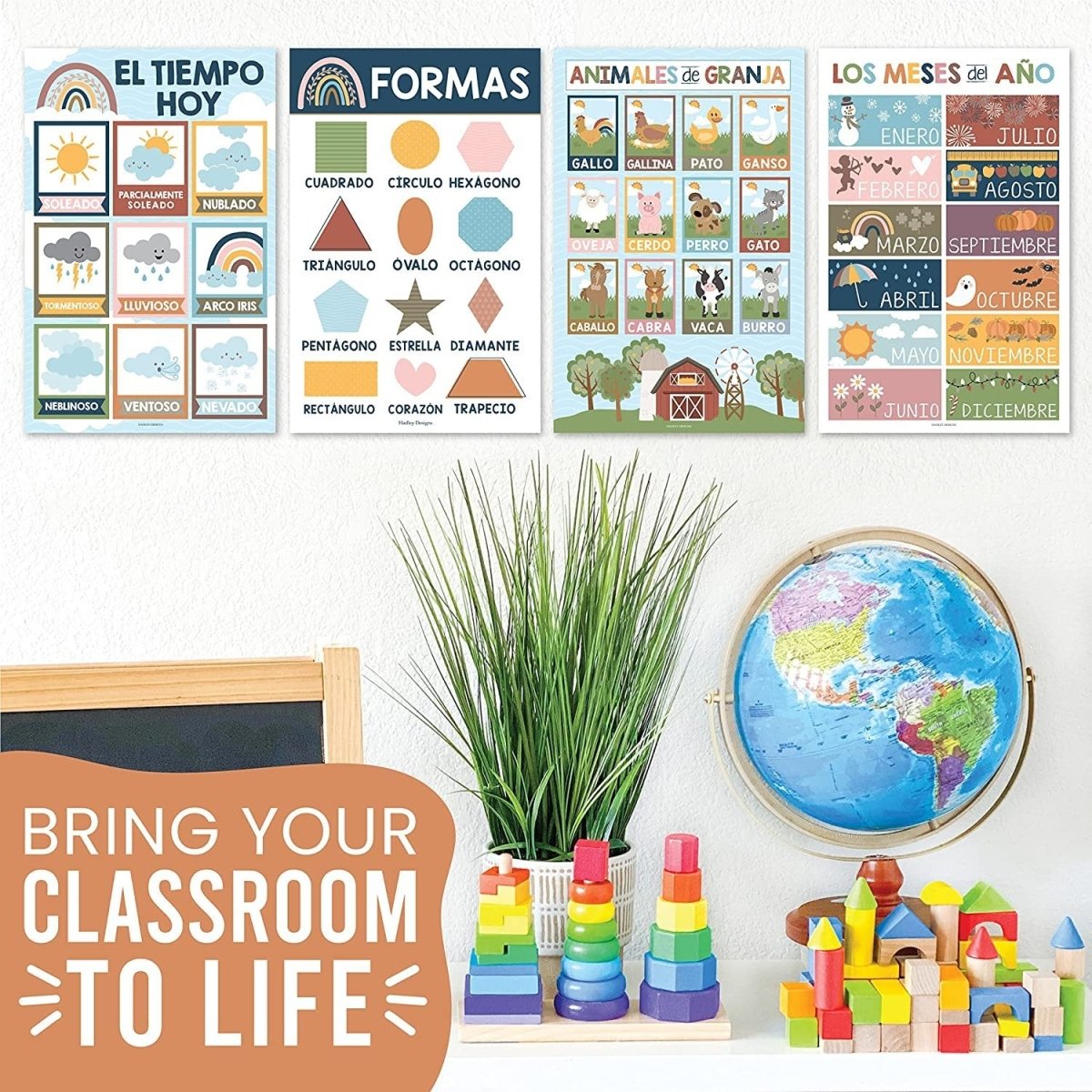 Spanish Pre-k Kit: Boho 12 Poster Pack