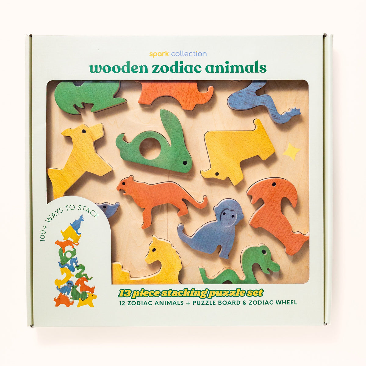 Wooden Chinese Zodiac Animals – Stacking Toy & Puzzle