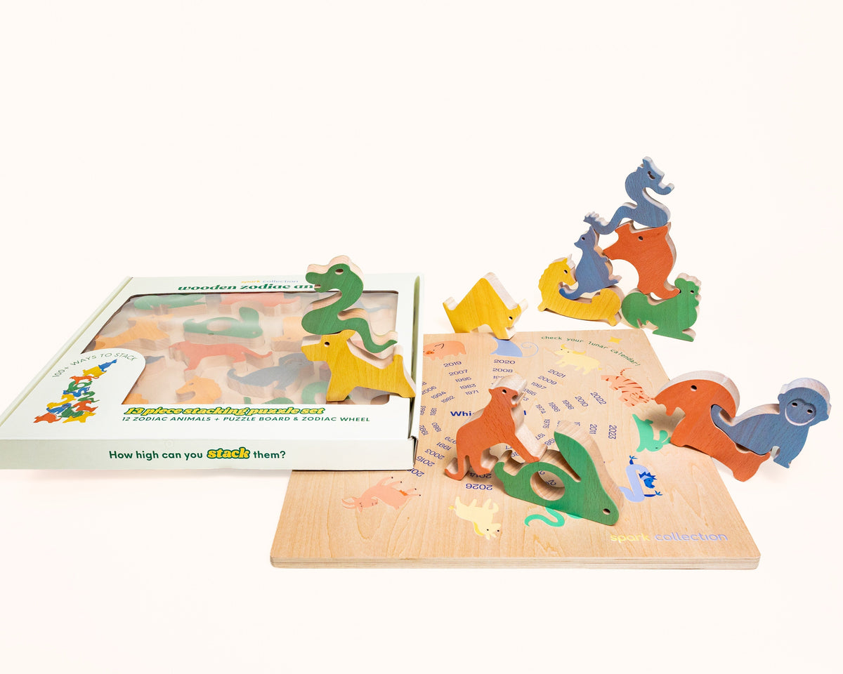 Wooden Chinese Zodiac Animals – Stacking Toy & Puzzle