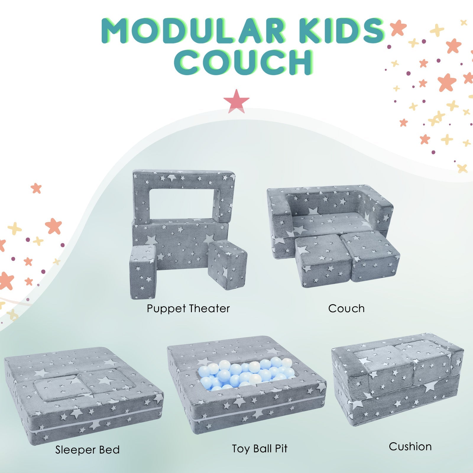 Convertible Kids Modular Couch-glow Pattern