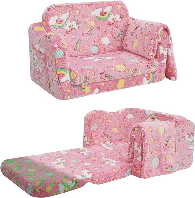 Children's Fold Out Sofa With Blanket -glowsofa