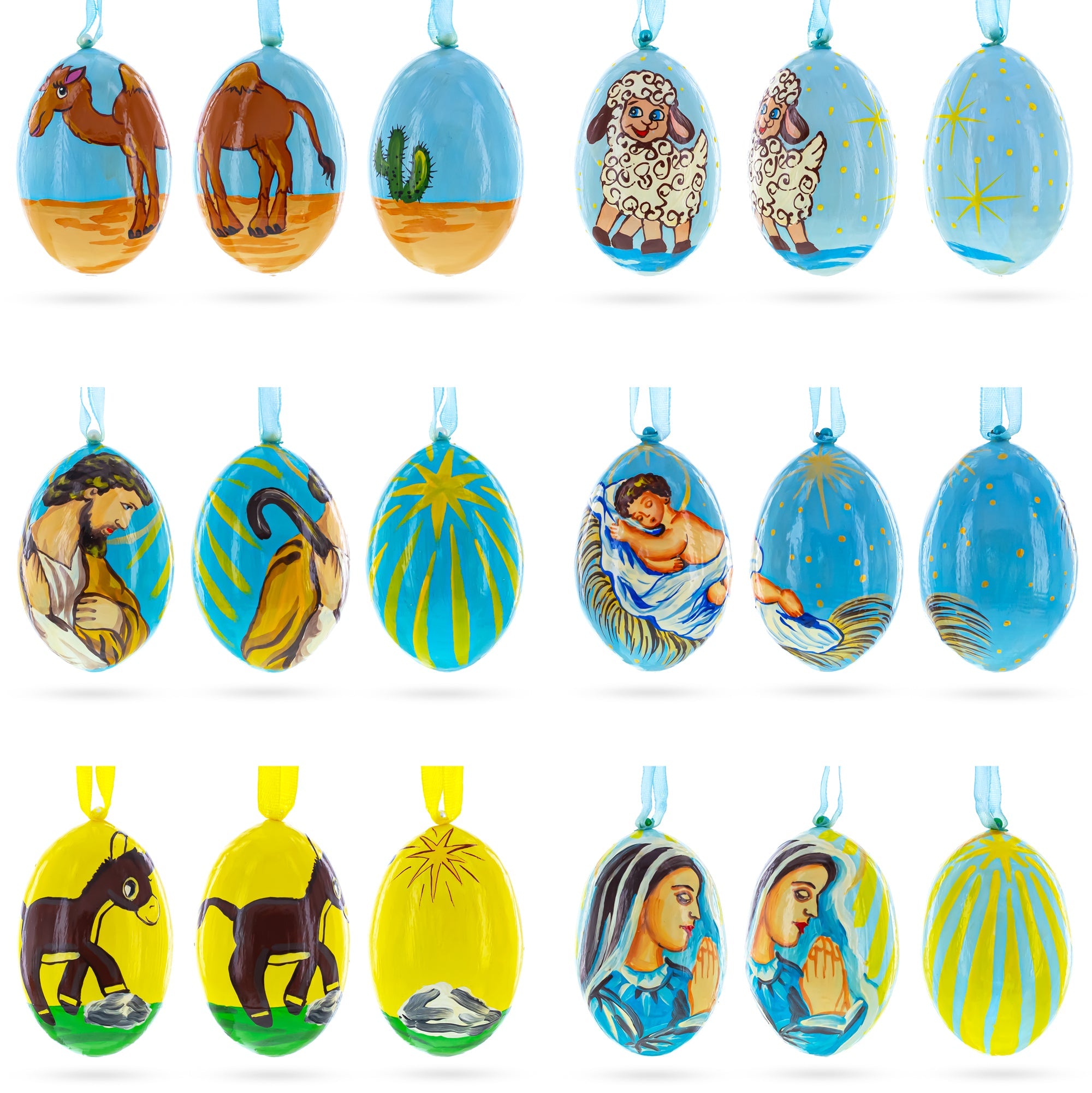 Set Of 6 Nativity Scene Set Ukrainian Wooden Christmas Ornaments 3 Inches