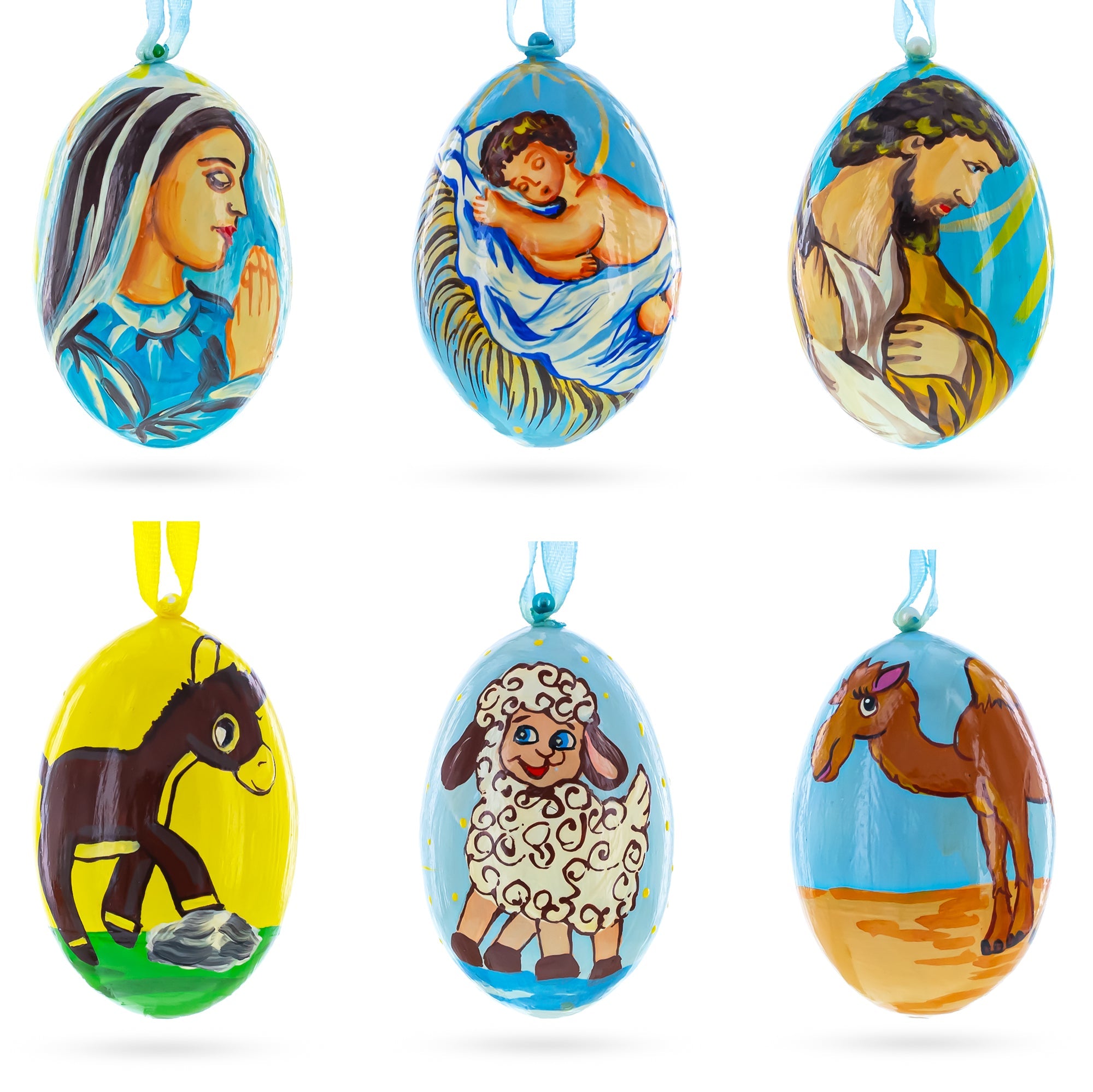 Set Of 6 Nativity Scene Set Ukrainian Wooden Christmas Ornaments 3 Inches