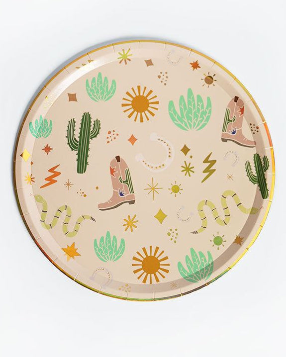Western Cowboy Paper Plates – Boots, Cactus & Snake Catcher Design (12-pack)