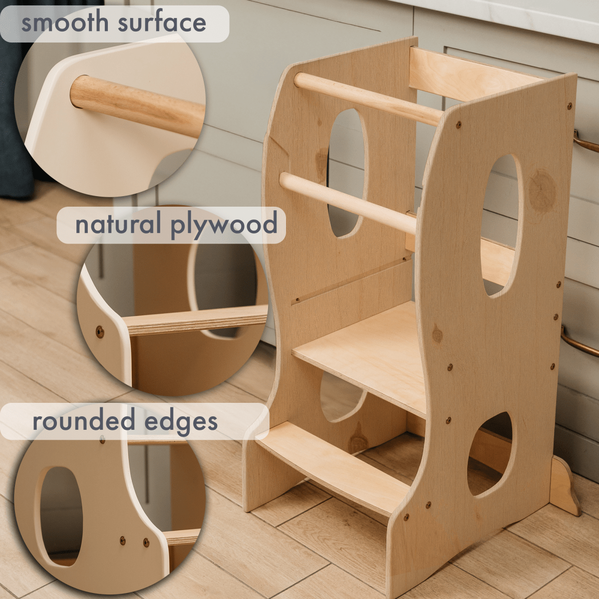 Stable Montessori Learning Tower: Wooden Growing Chair - Beige