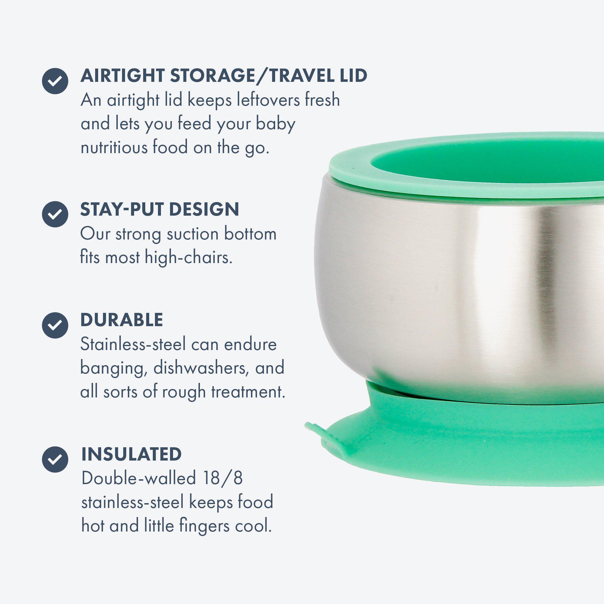 Avanchy Stainless Steel Baby Bowl With Spoon Combo + Air Tight Lid