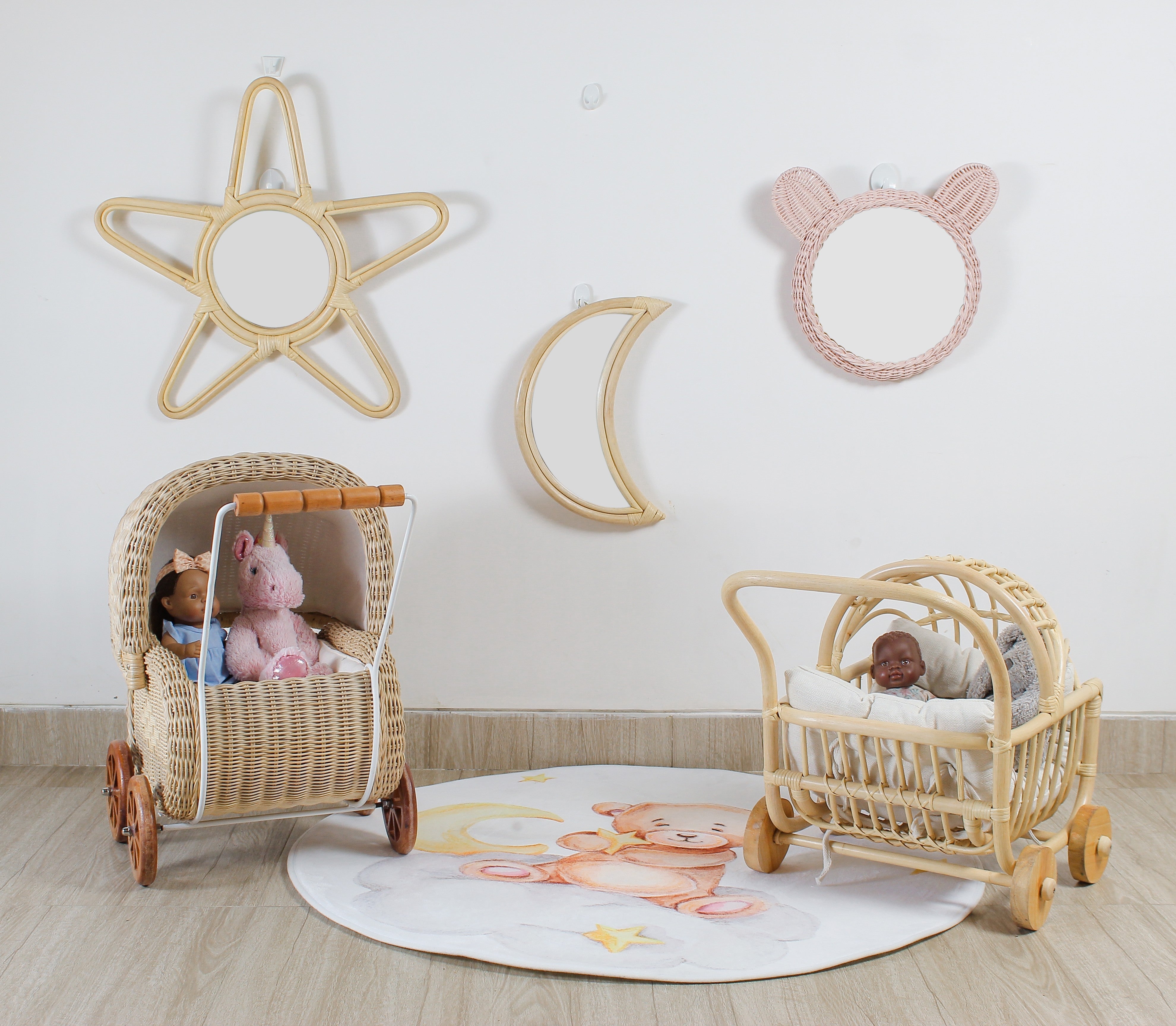 Rattan Star Wall Mirror – Boho & Space Kids Room Decor - Celestial Theme - Universe Theme Kids Room