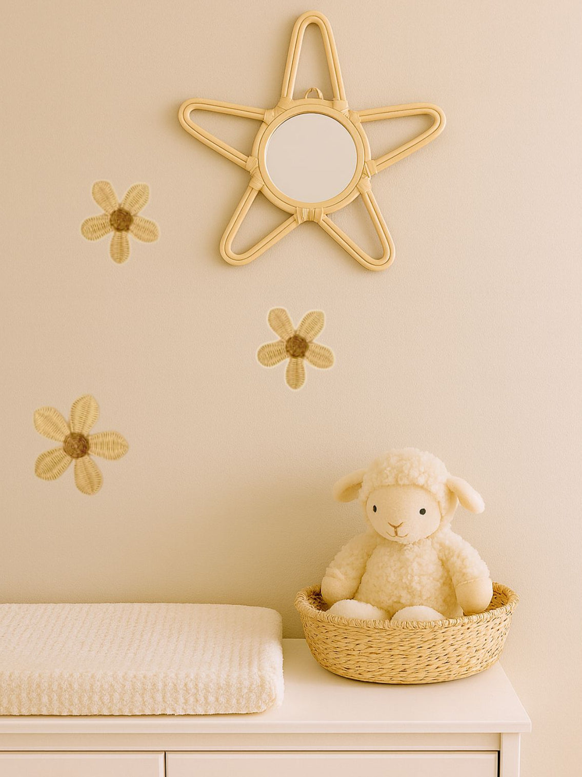 Rattan Star Wall Mirror – Boho & Space Kids Room Decor - Celestial Theme - Universe Theme Kids Room