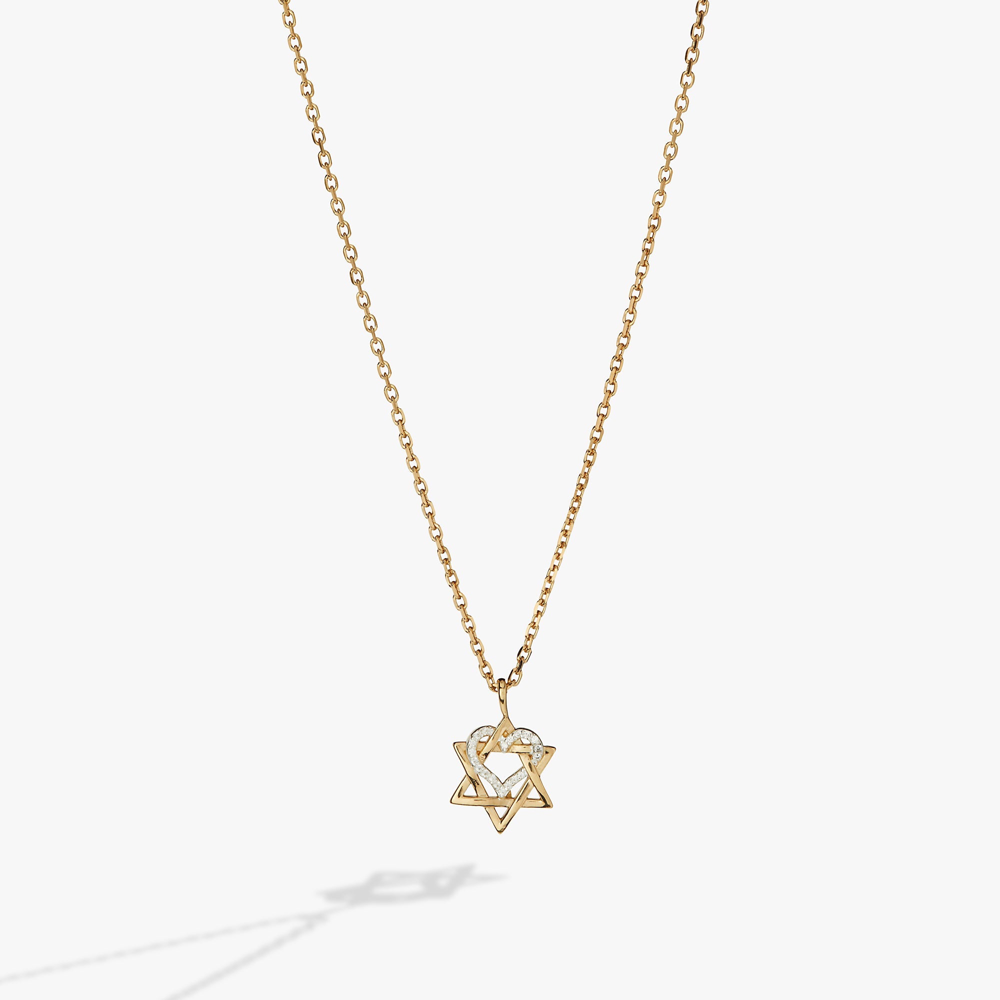 Star Of David Heart Necklace, 14kt Gold Plated