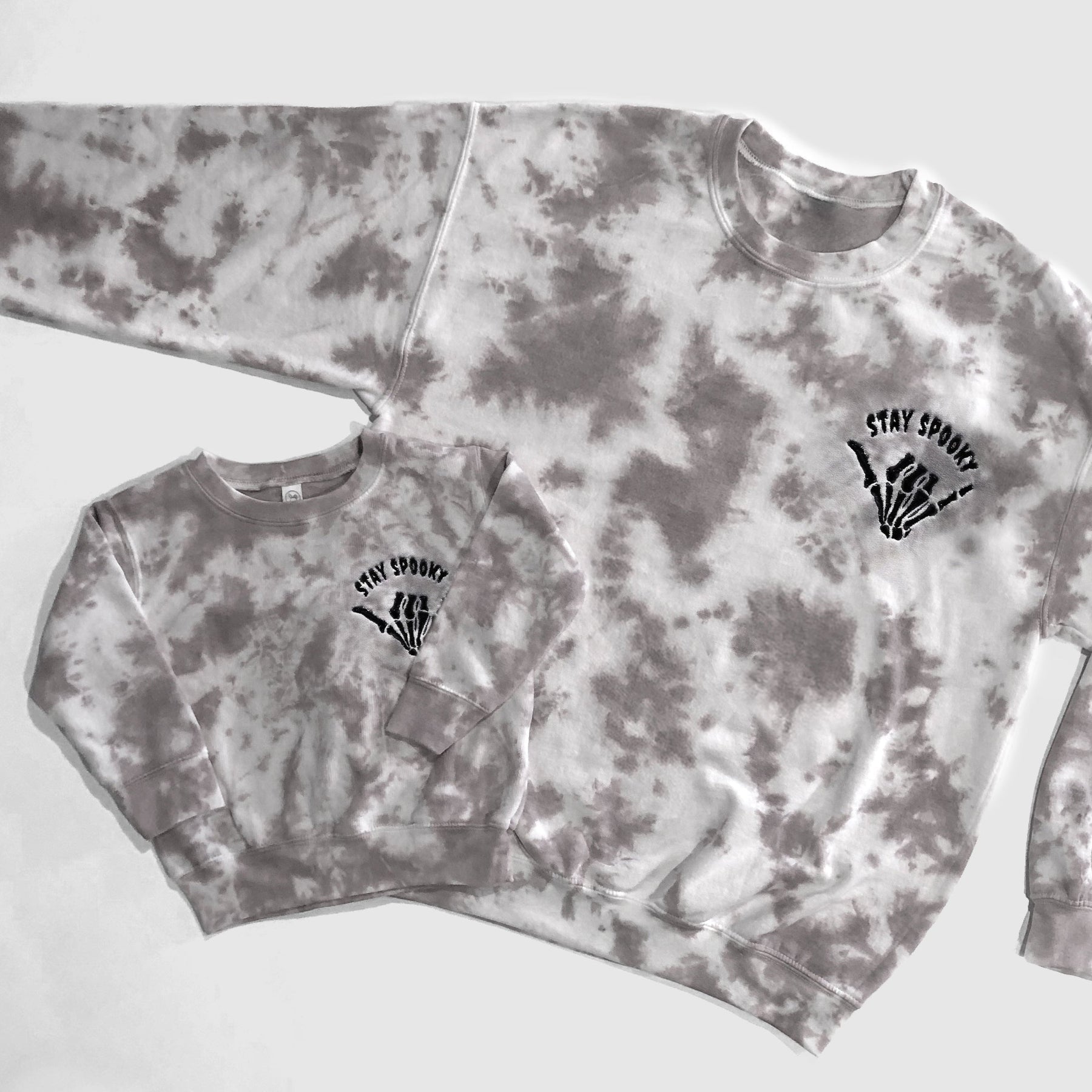 Stay Spooky Tie Dye Halloween Sweatshirt | Matching Family Halloween Outfits | Embroidered Skeleton Crewneck