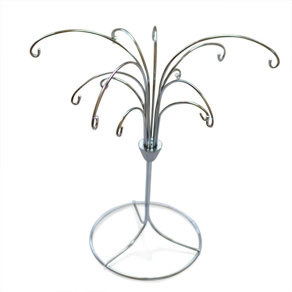 12-arm Silver Ornament Stand - Tree Branches Design In Silver Tone Metal, Holds 12 Ornaments 12 Inches