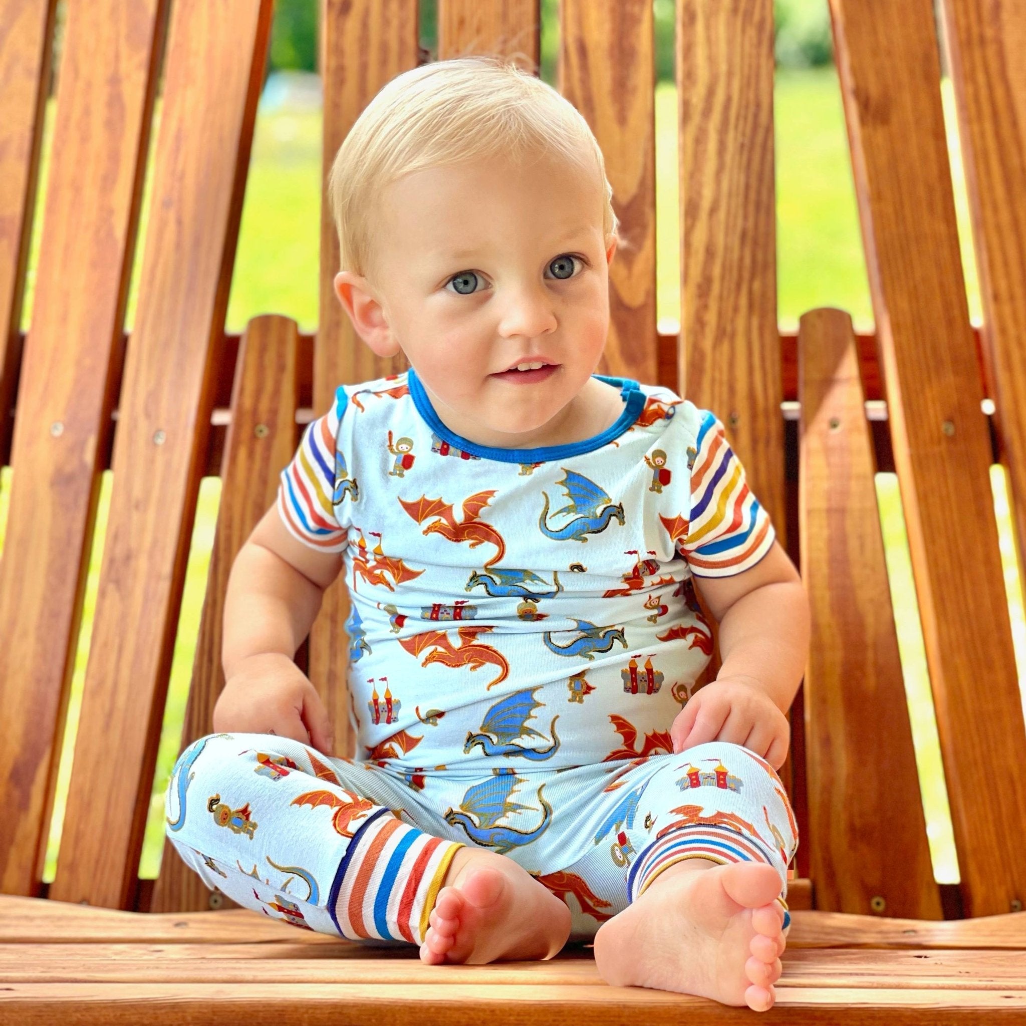 Steel Blue Dragons & Knights Romper With Side Zipper (0-24m)