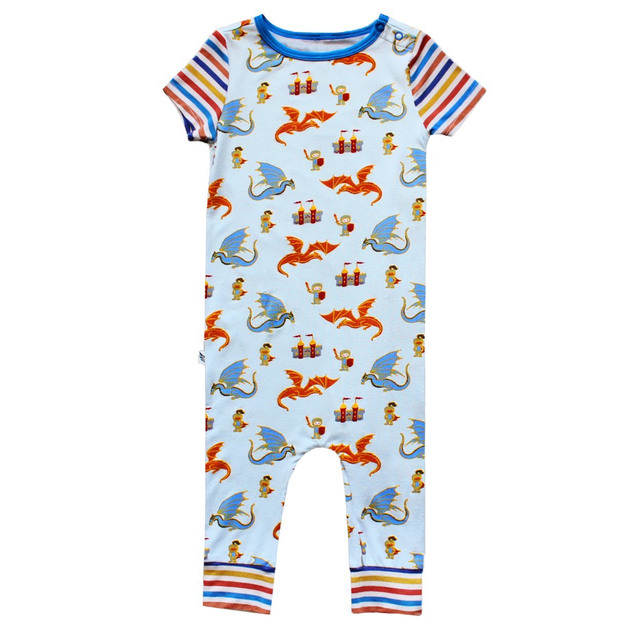 Steel Blue Dragons & Knights Romper With Side Zipper (0-24m)