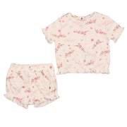 Stella  | Girls Pink Blossom Print Waffle Cotton Shorts Set