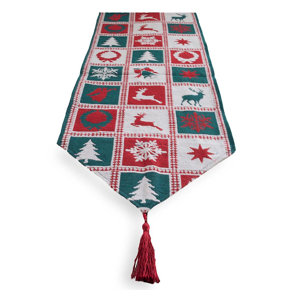 Reindeer Square Patterns Christmas Tablecloth Holiday Runner 75 Inches