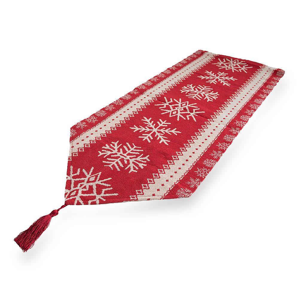 Snowflakes On Red Pattern Christmas Tablecloth Holiday Runner 76.5 Inches