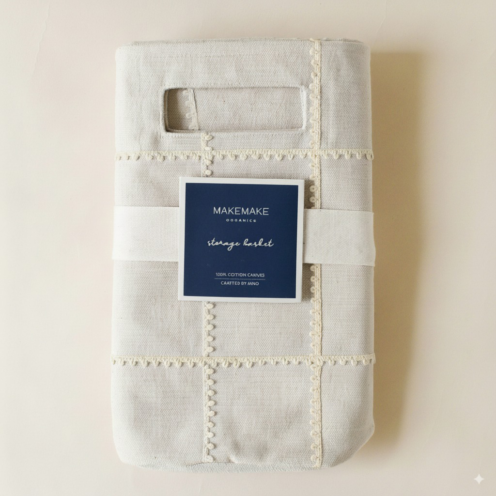 Handmade Canvas Storage Basket Mesh Lace -oat