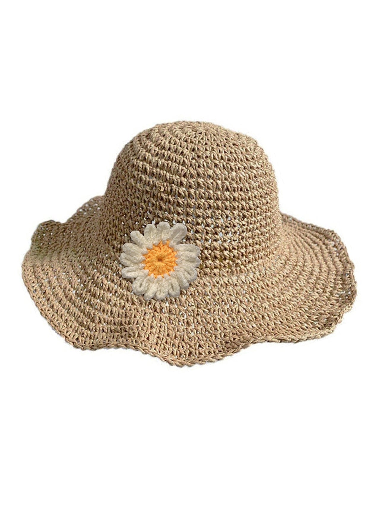 Straw Hat With Sun Flower Crochet