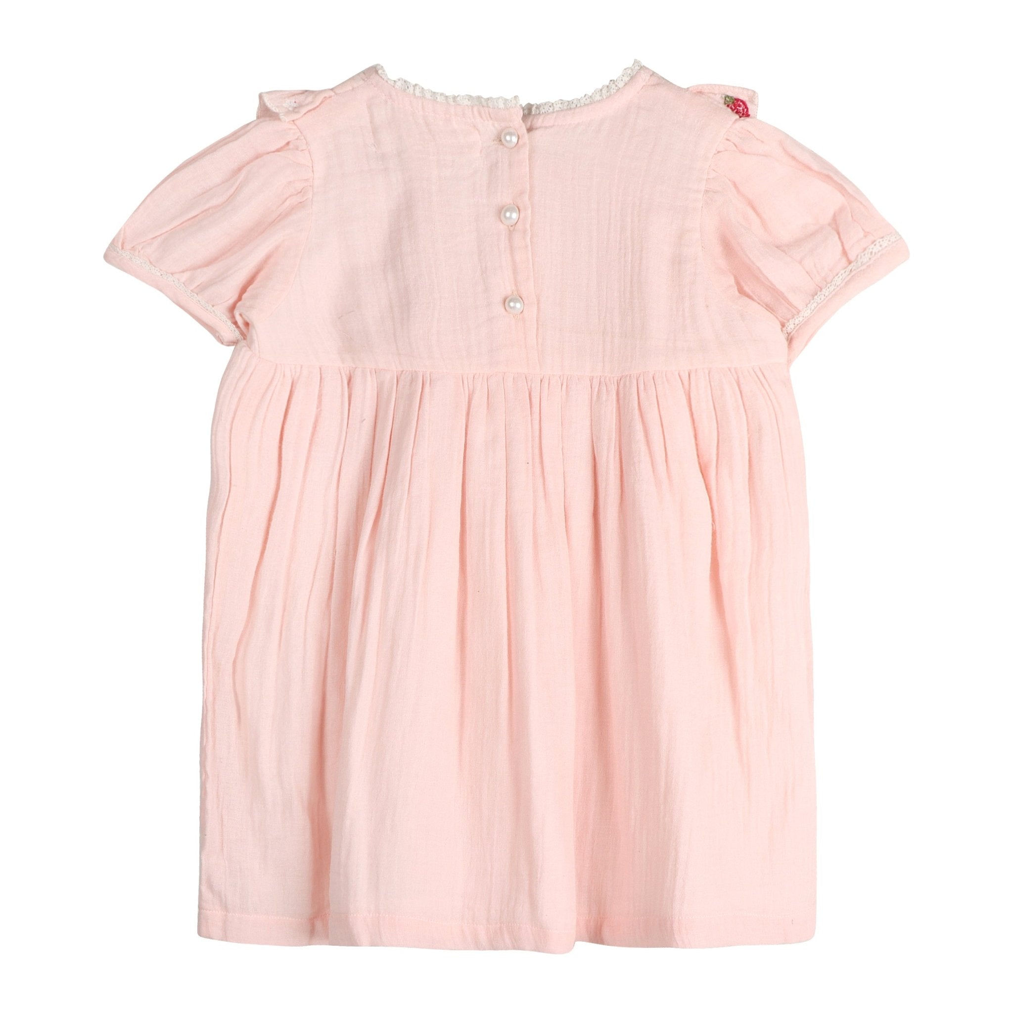 Strawberry Embroidered Dress In Pale Pink