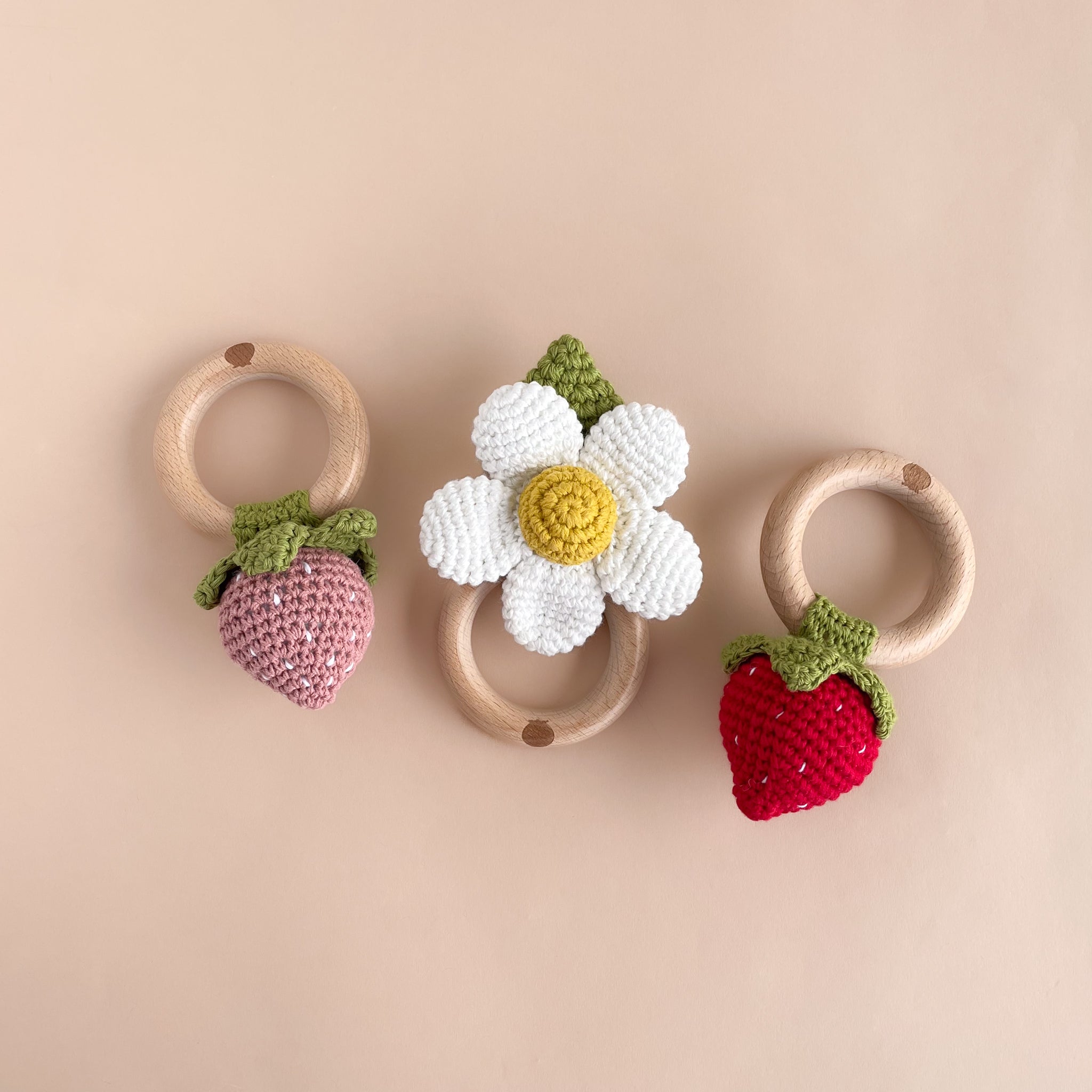 Cotton Crochet Rattle Teether Flower, White