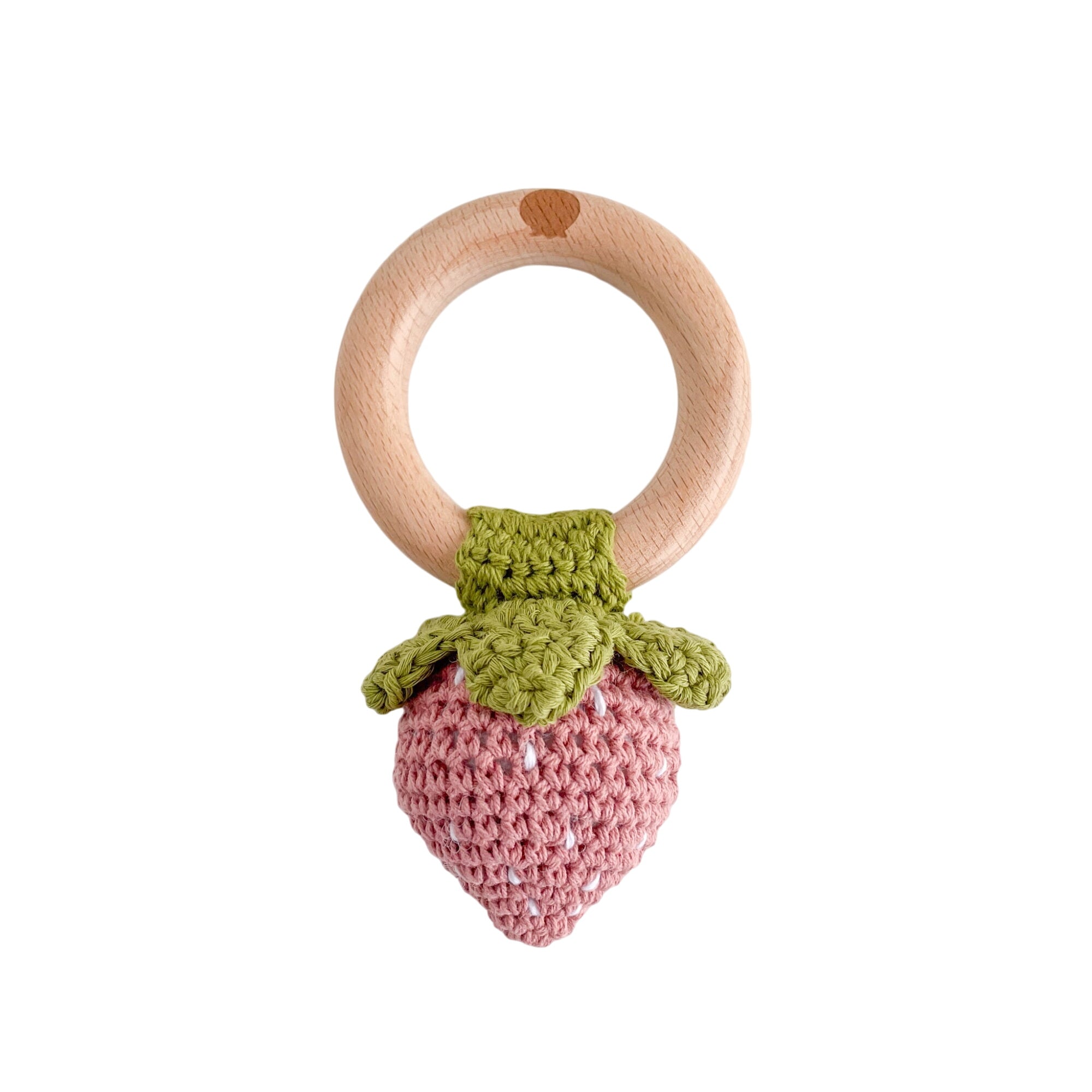 Cotton Crochet Rattle Teether Strawberry, Pink