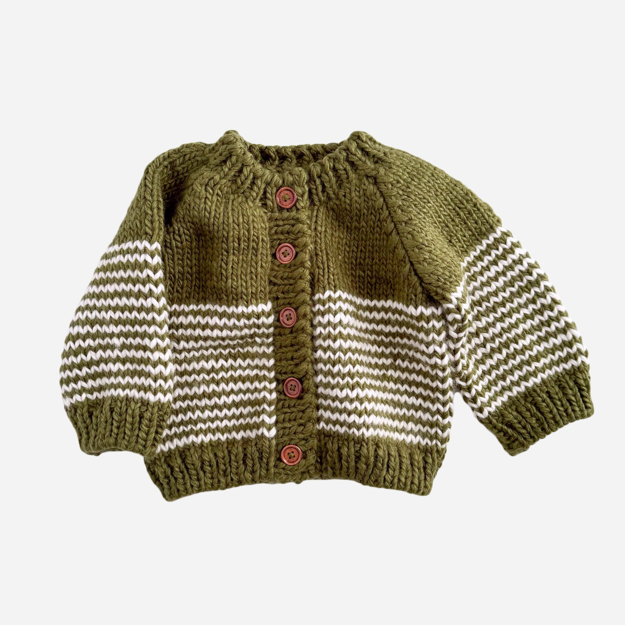 Stripe Cardigan, Moss/cream