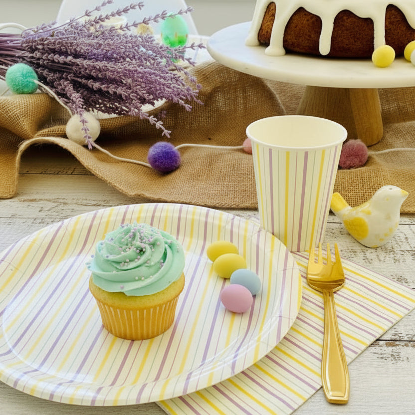 Multicolor Fine Stripes Plates (set Of 8)