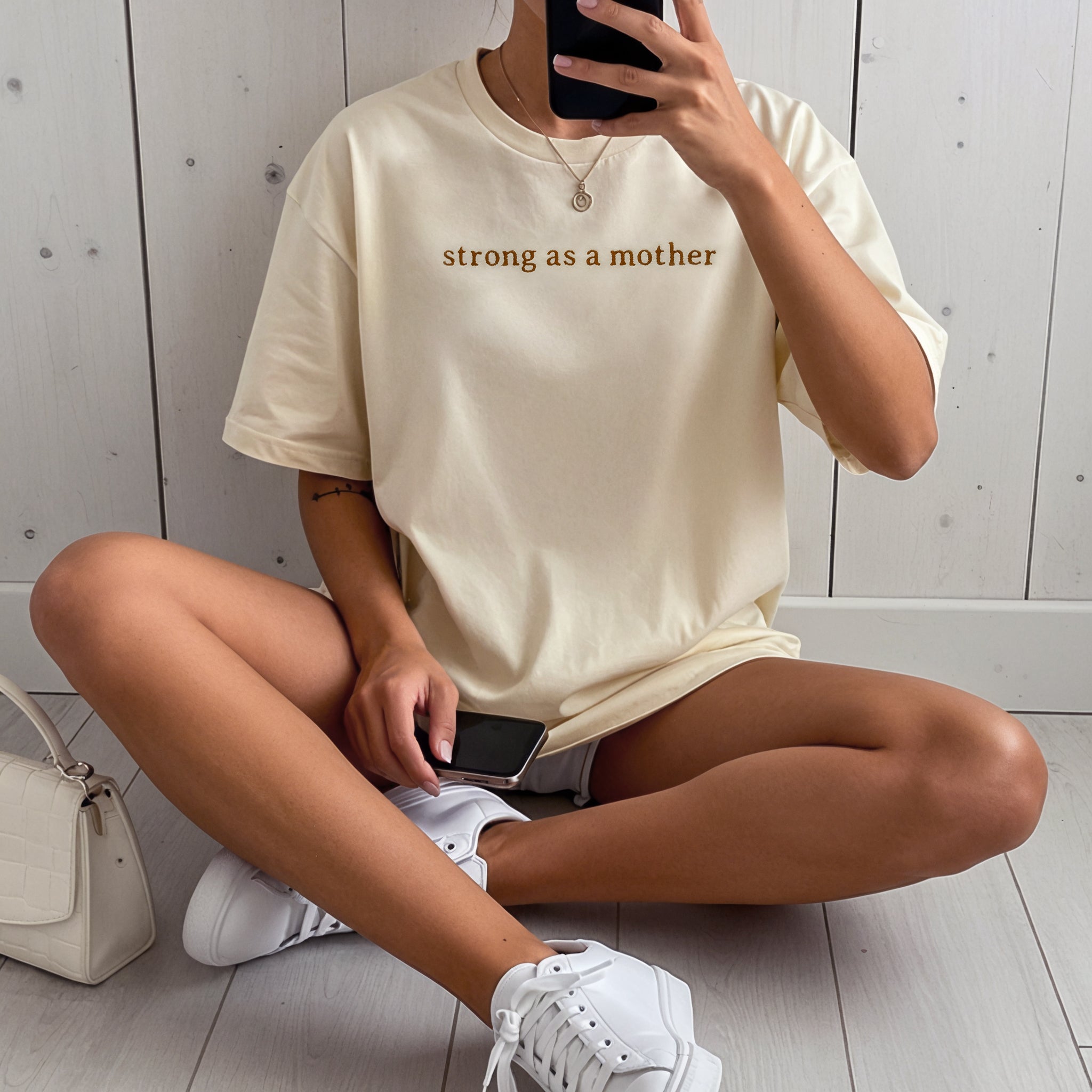 Strong As A Mother Custom Embroidered T-shirt