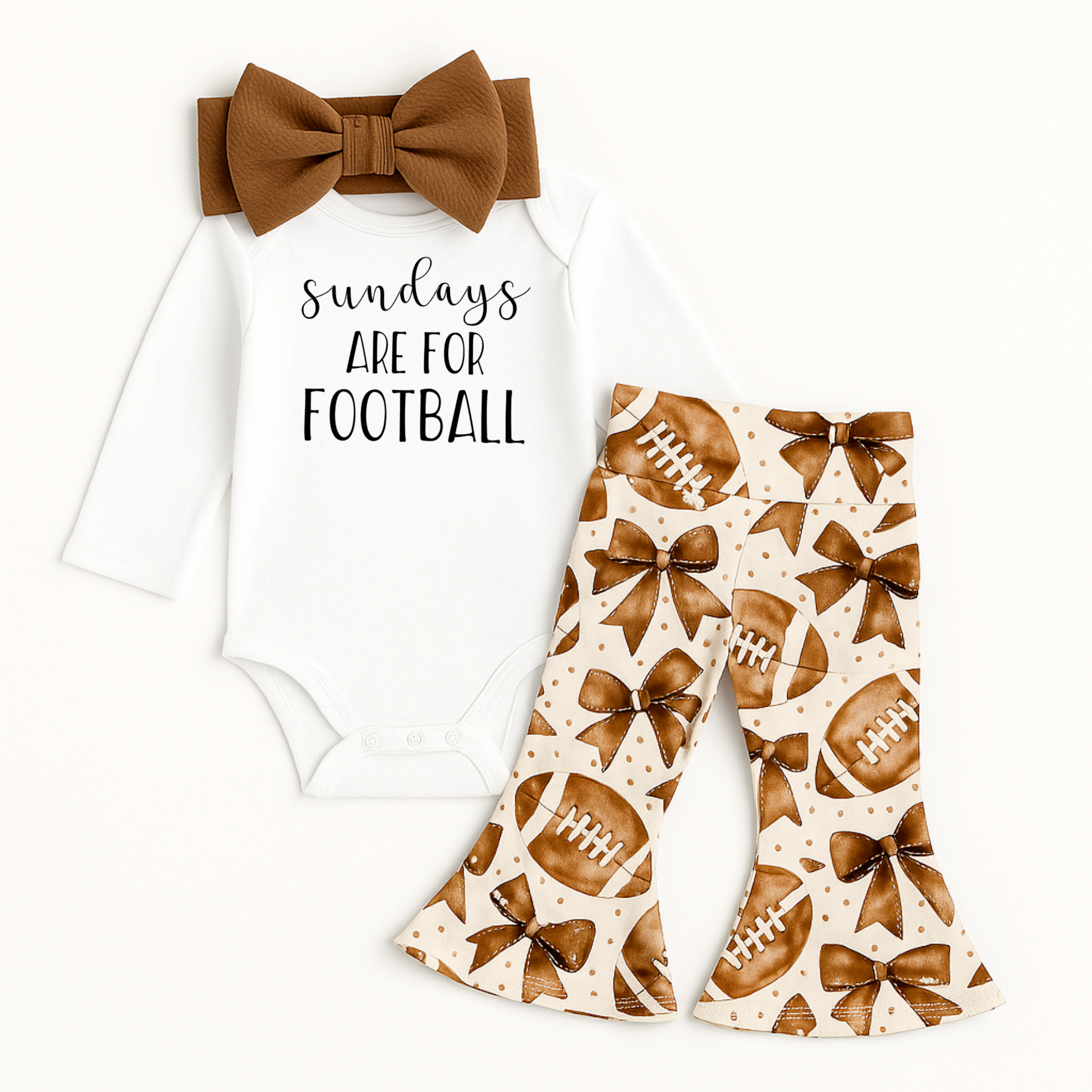 Football Bows Baby Bell Bottom Outfit