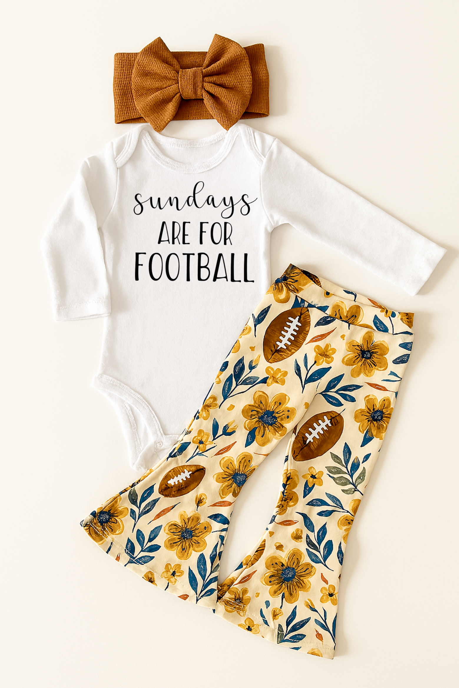 Football Floral Baby Bell Bottom Outfit