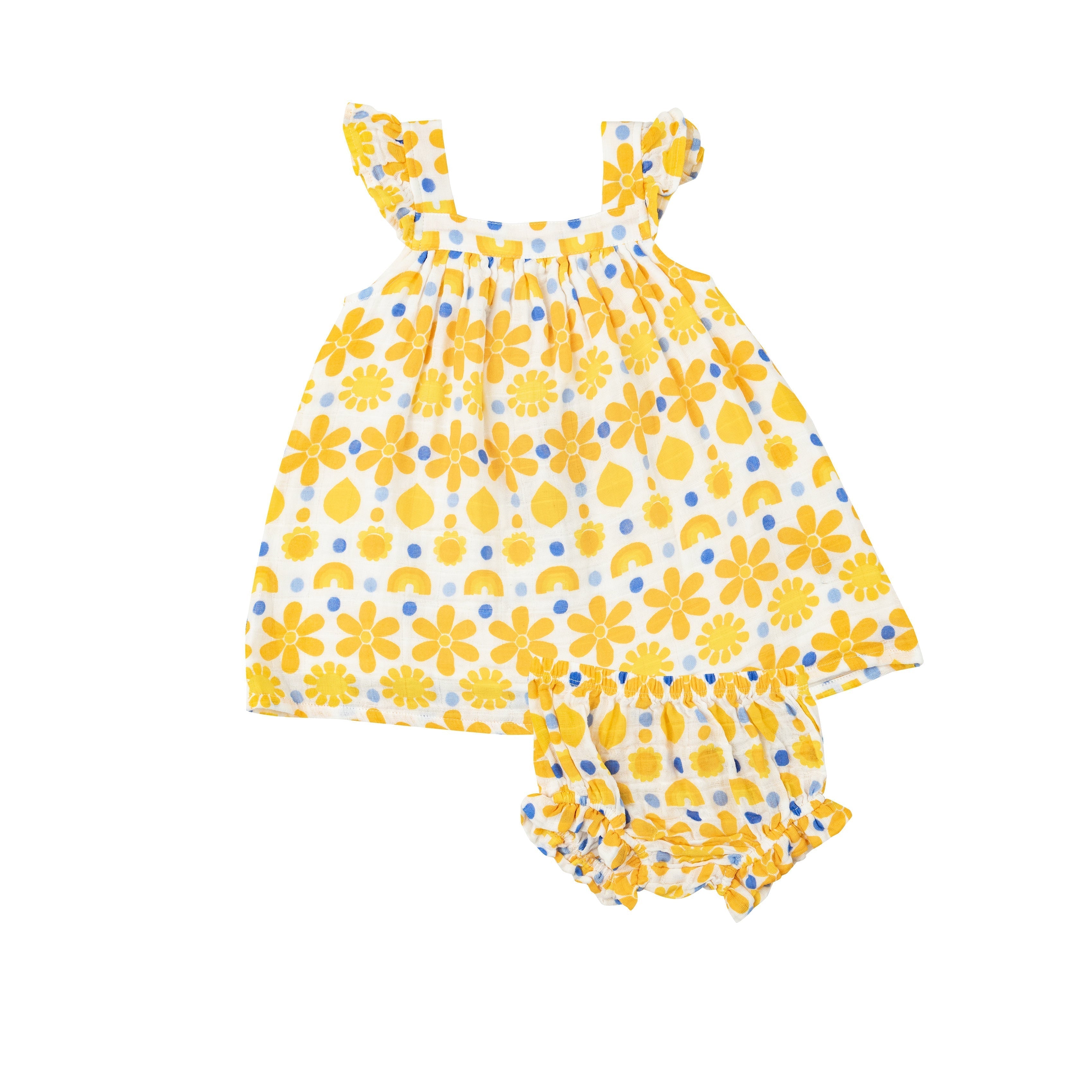 Sundress & Diaper Cover - Sunny Lemon Geo