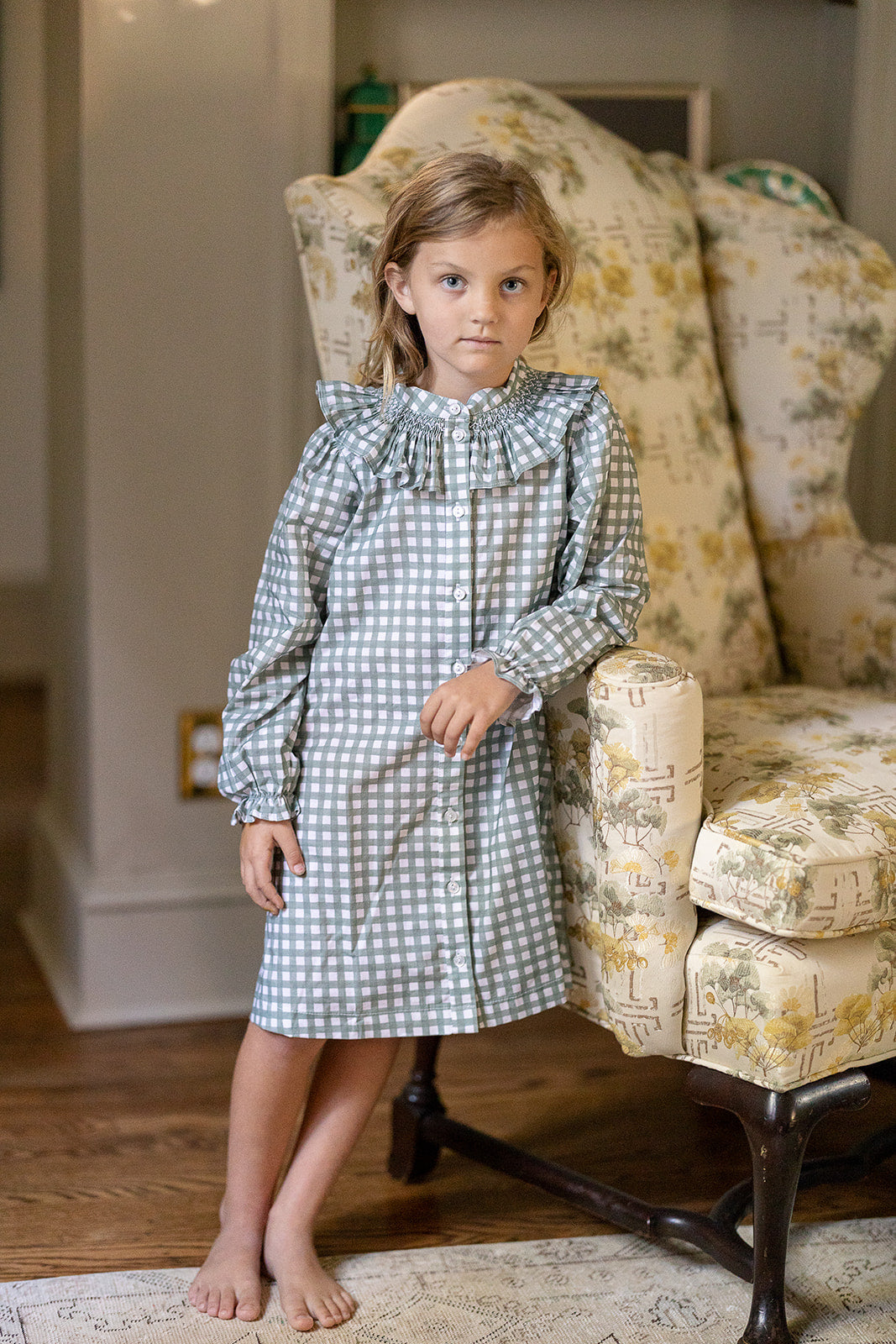 Molly Anne Dress In Field Check Sage