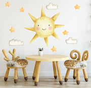 Watercolor Decals Sun & Clouds - Fabric Nursery Wall Art