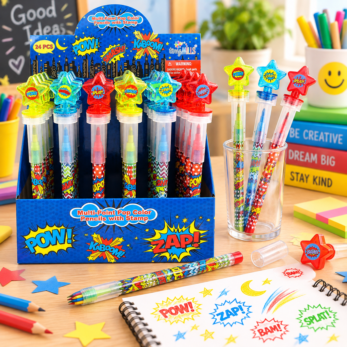 Superhero Stackable Crayon With Stamper Topper