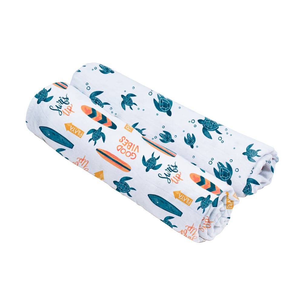 Muslin Swaddle Blanket Set Oh So Soft Surf + Sea Turtles