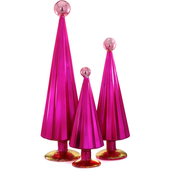 Pleated Tree, Fuchsia Pink Set Of 3