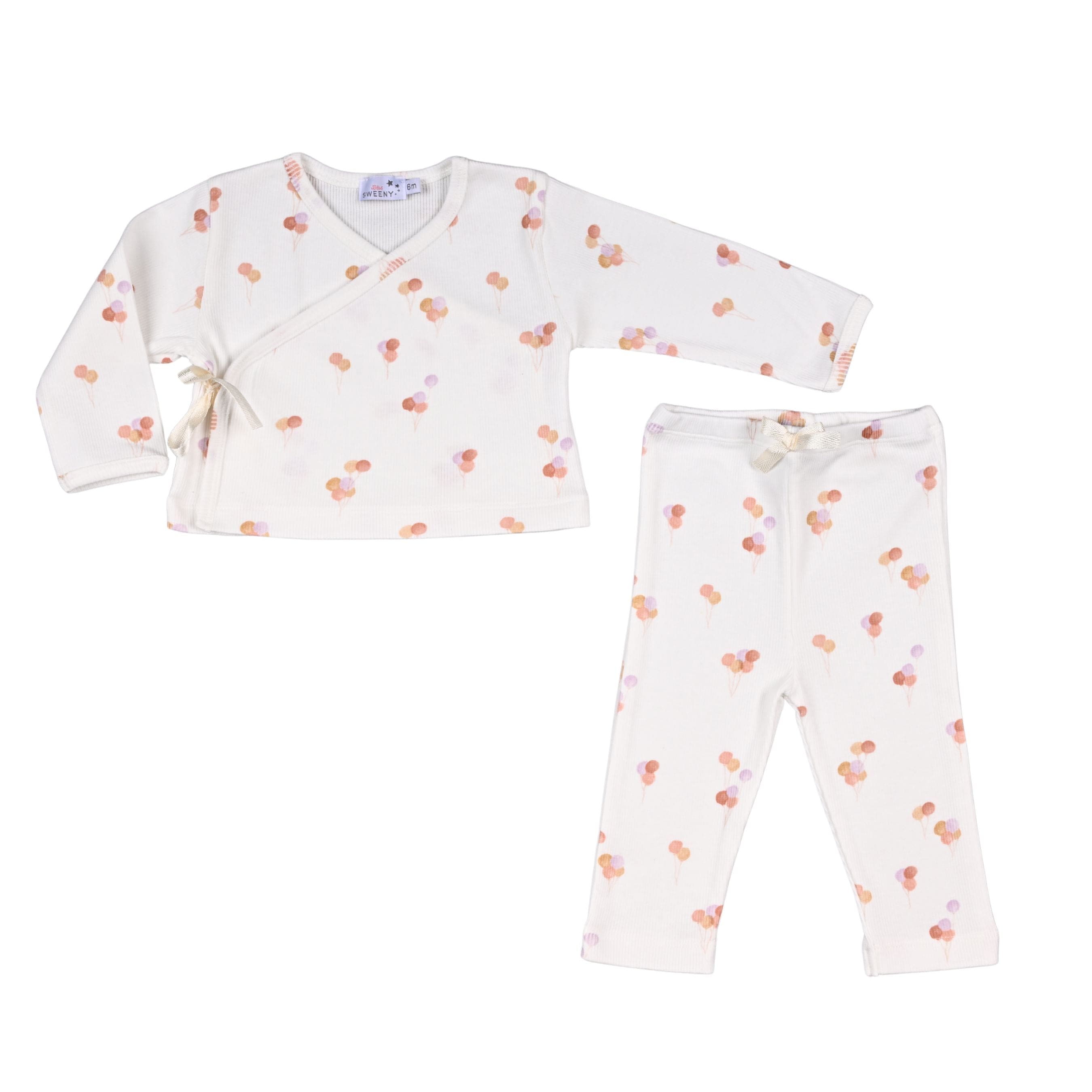 Swan | Baby Girls Ivory Ribbed Cotton Balloon Print Leggings Set
