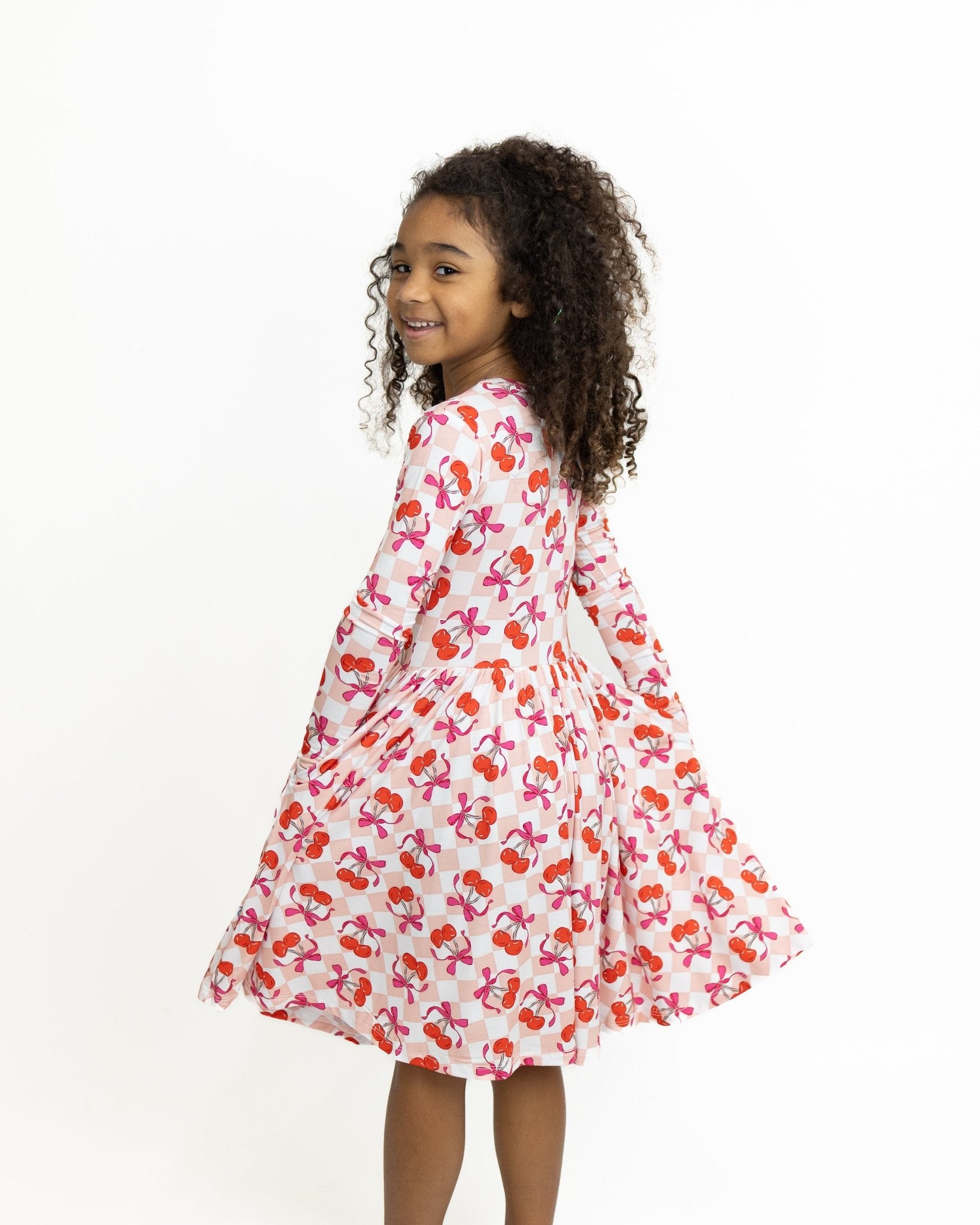 Sweet Cherry Love Long Sleeve Twirl Dress