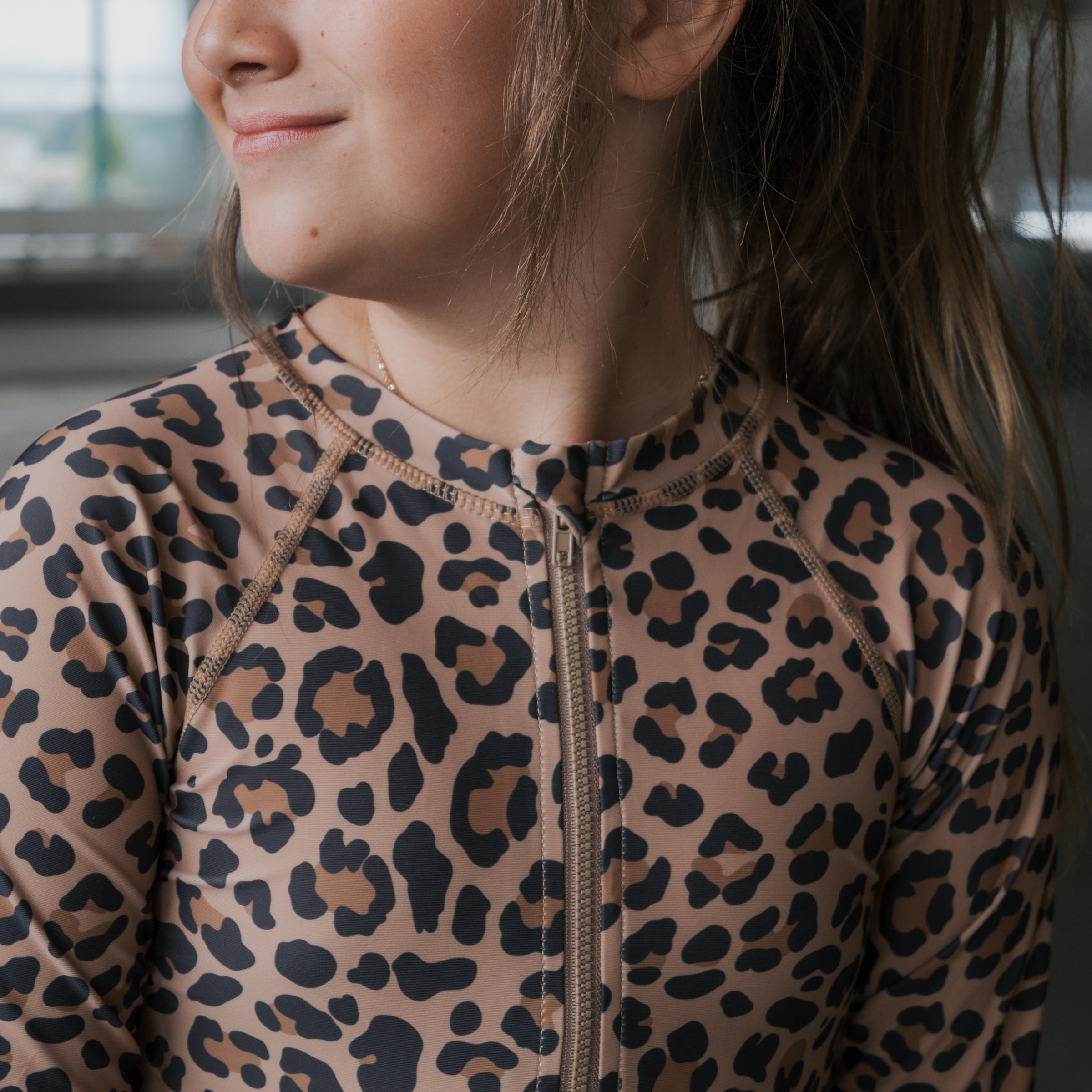 Girl's Long Sleeve Swimsuit | Leopard