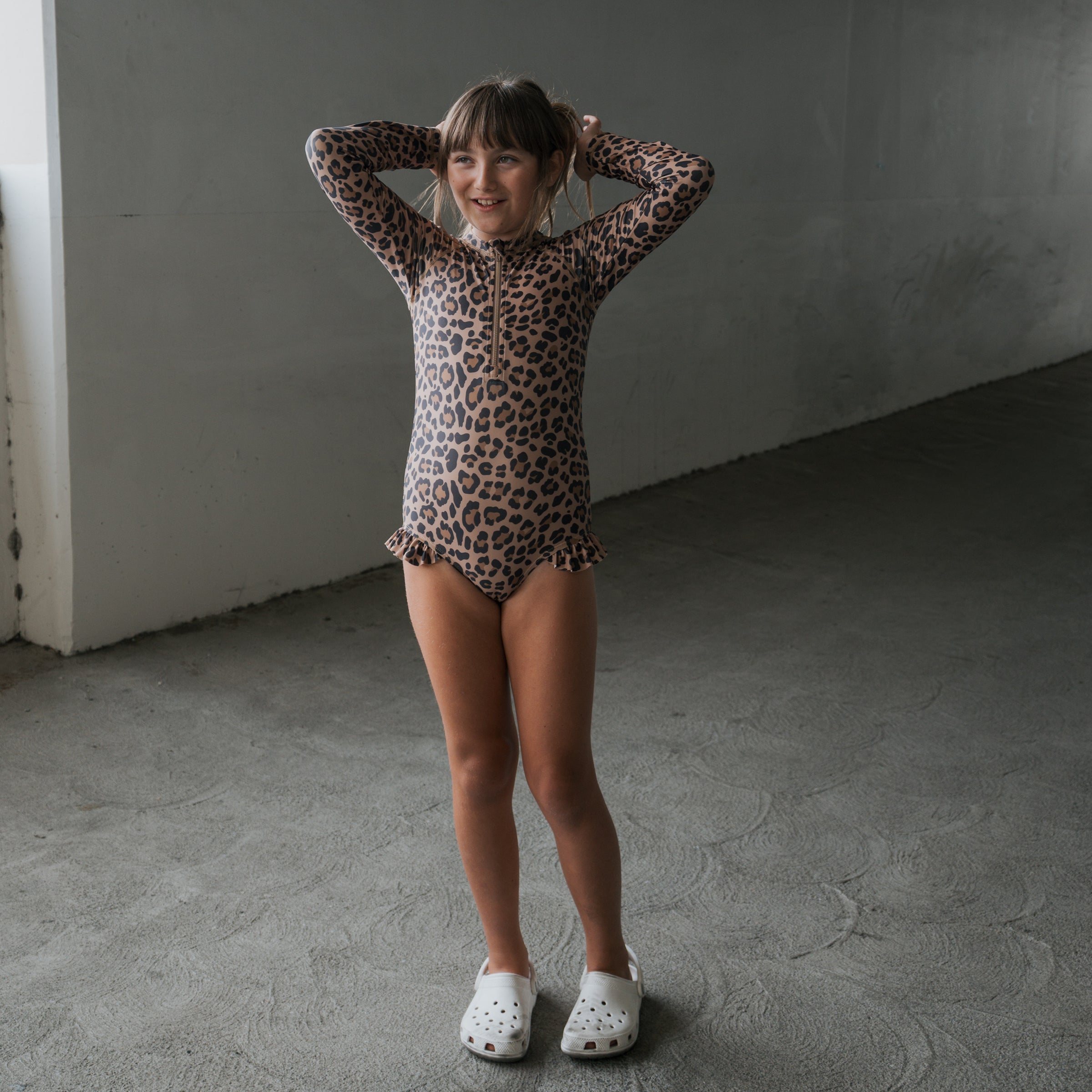 Girl's Long Sleeve Swimsuit | Leopard