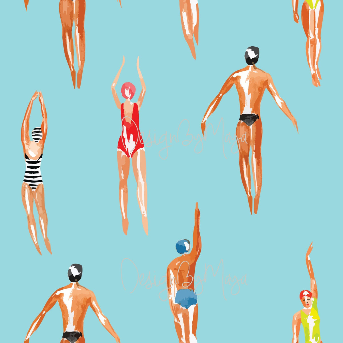 Retro Swimmers & Waves Wall Decor - House Wallpapers
