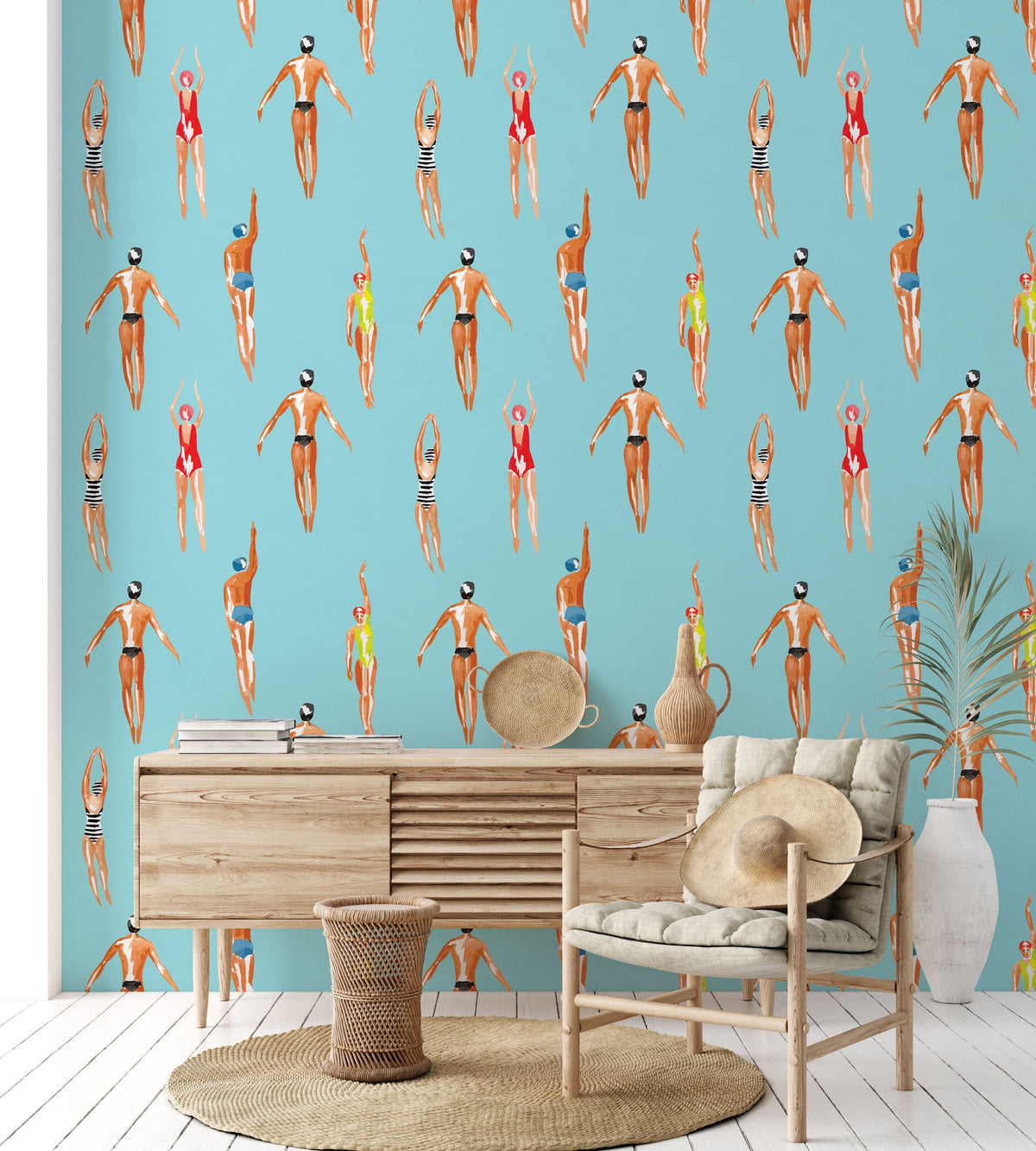 Swimmers Inside The Vintage Pool - Nursery & House Wallpapers